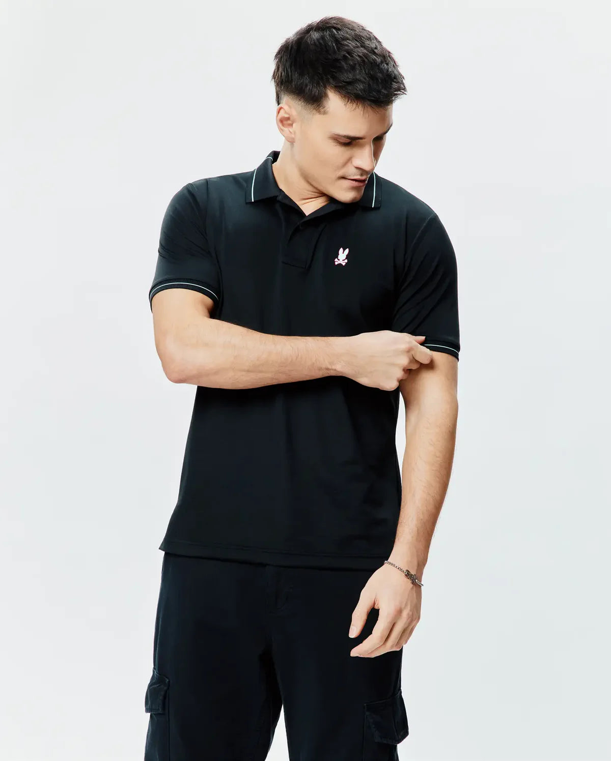 POLO M/C PSYCHO BUNNY PARA HOMBRE COLOR NEGRO MT0100183001