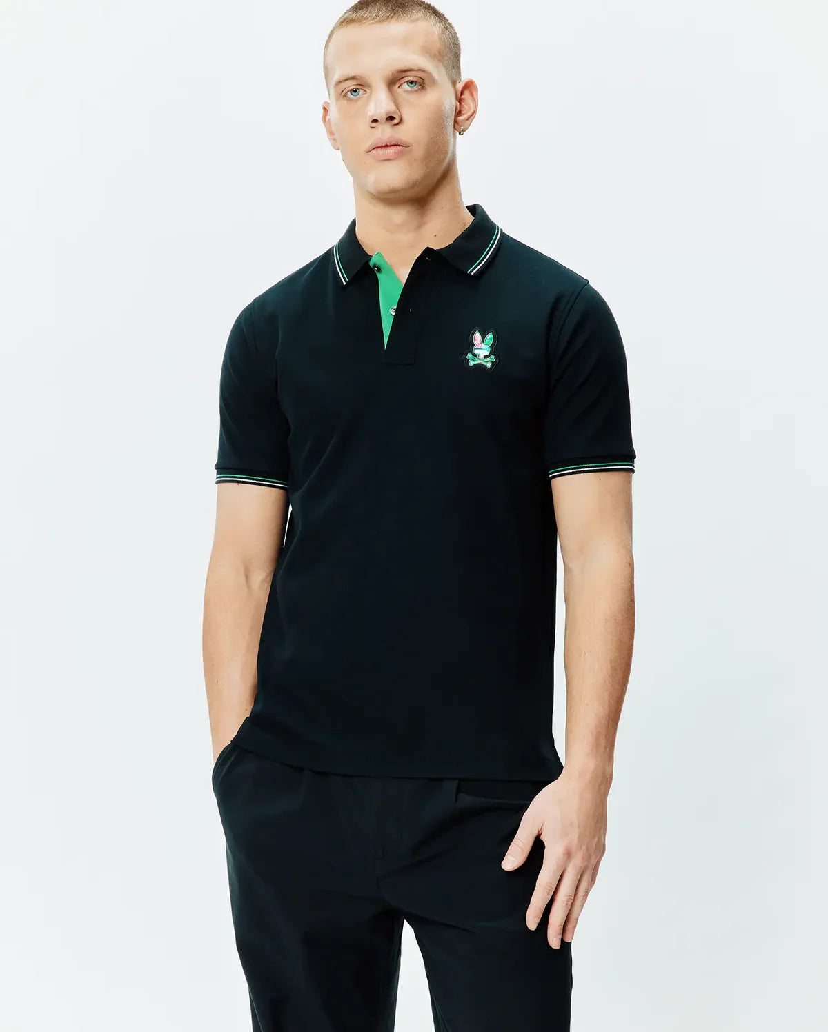 POLO M/C PSYCHO BUNNY PARA HOMBRE COLOR NEGRO MT0100186001