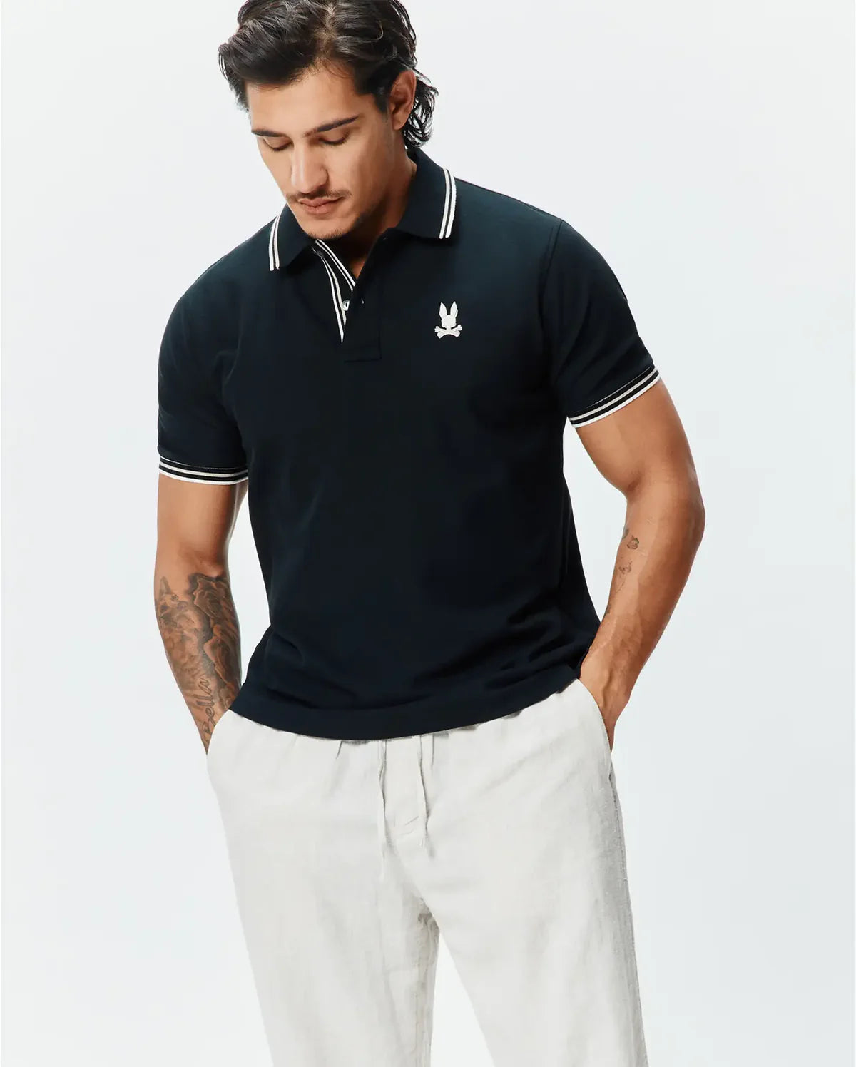 POLO M/C PSYCHO BUNNY PARA HOMBRE COLOR NEGRO MT0100193001