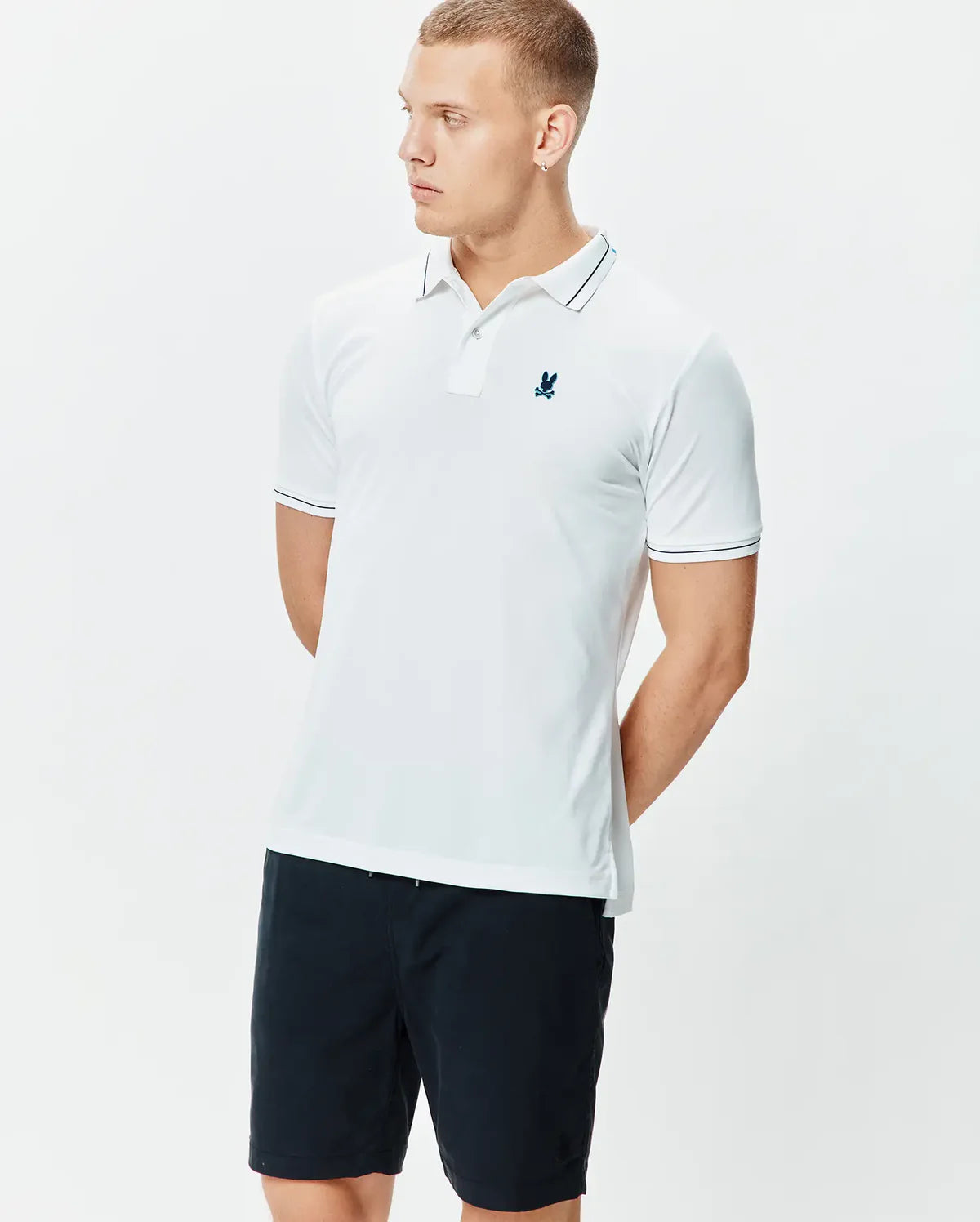 POLO M/C PSYCHO BUNNY PARA HOMBRE COLOR BLANCO MT0100183100