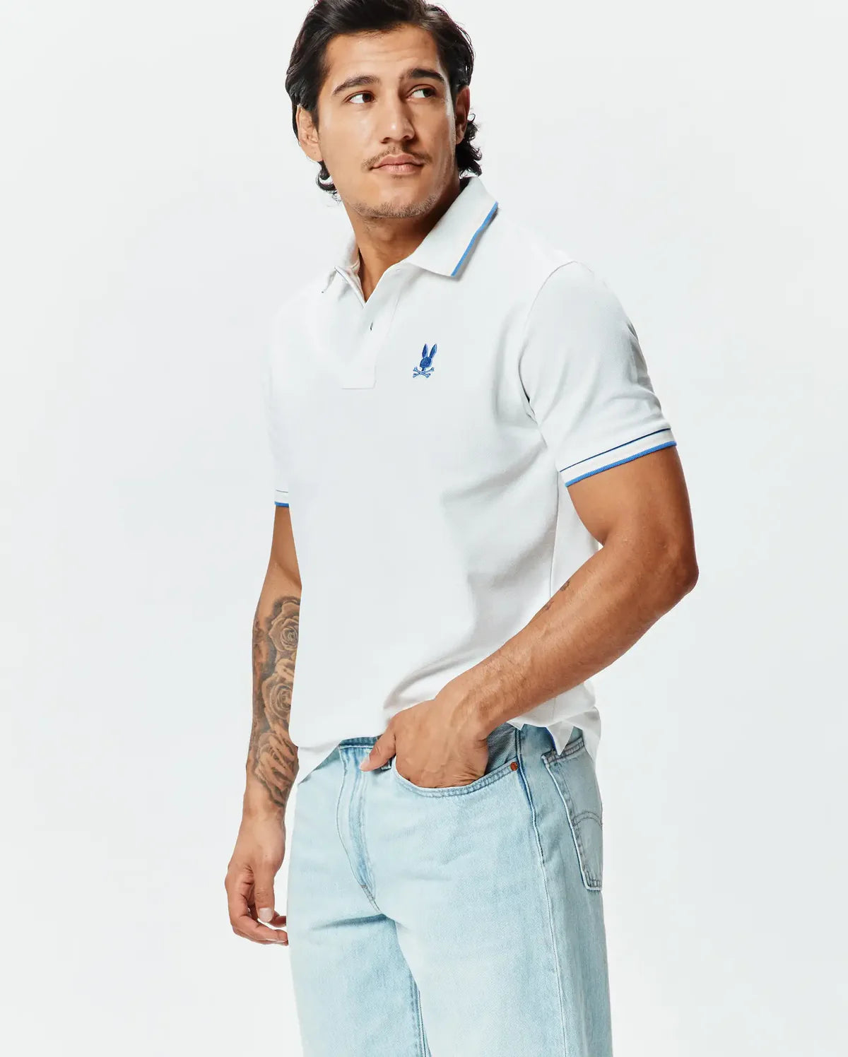 POLO M/C PSYCHO BUNNY PARA HOMBRE COLOR BLANCO MT0100193100