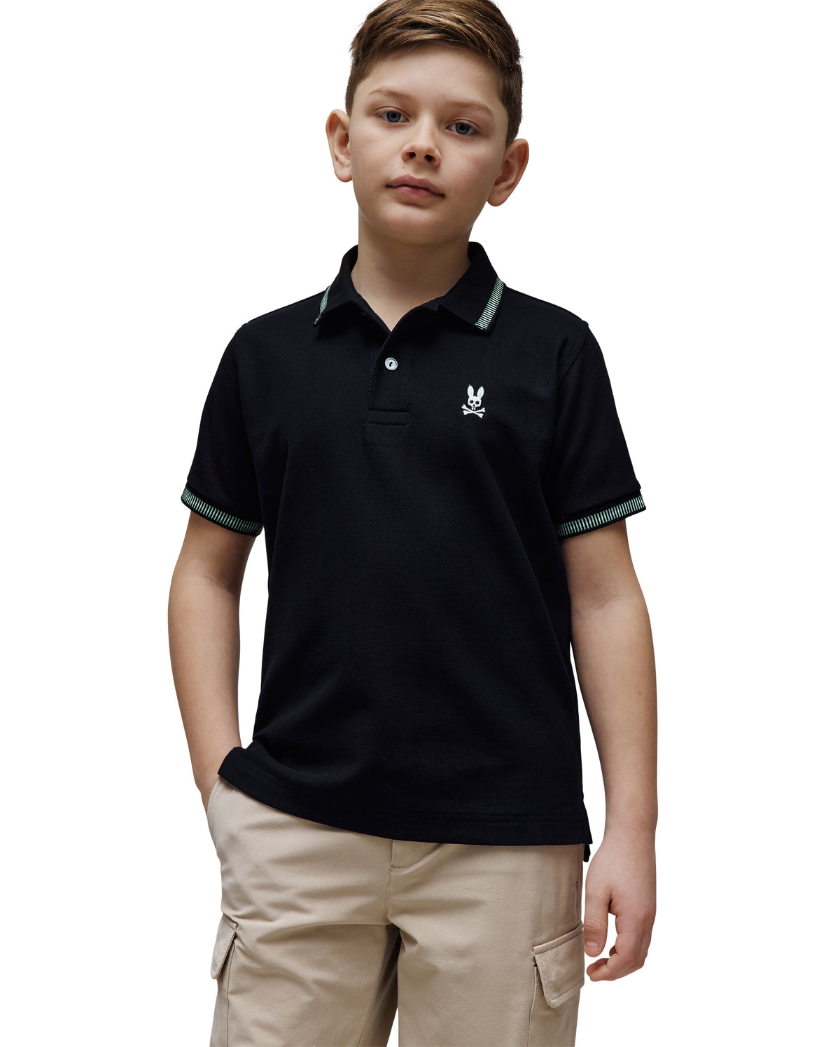 POLO M/C PSYCHO BUNNY PARA NIÑO COLOR NEGRO KT0100078001