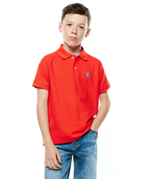 CAMISETA TIPO POLO PSYCHO BUNNY PARA NIÑO COLOR ROJO