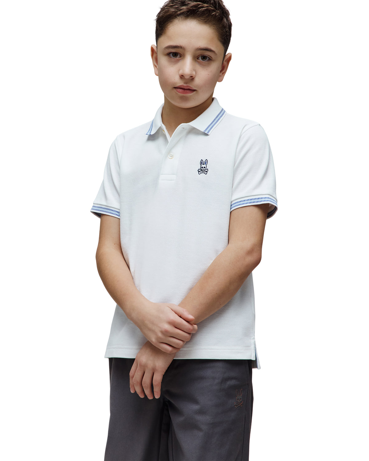 POLO M/C PSYCHO BUNNY PARA NIÑO COLOR BLANCO KT0100078100