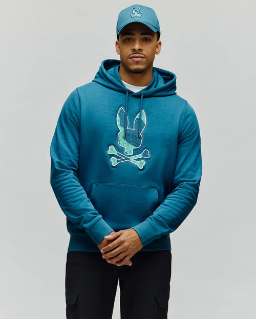 PSYCHO BUNNY SUDADERA CON CAPUCHA CON LOGO BORDADO PIXELADO OLIVIER PARA CABALLERO HOMBRE AZUL MT0500141406