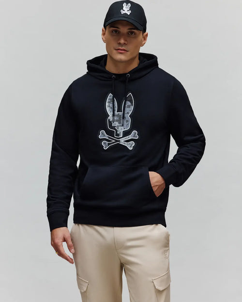 PSYCHO BUNNY SUDADERA CON CAPUCHA CON LOGO BORDADO PIXELADO OLIVIER PARA CABALLERO HOMBRE NEGRO MT0500141001