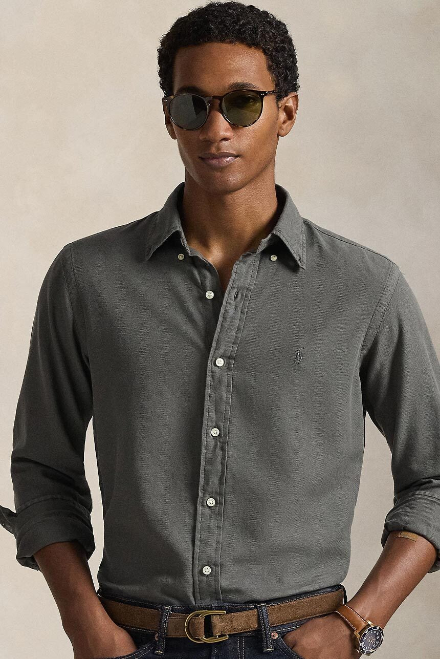 Camisa Cubdppcs-Long Sleeve-Sport Shirt Ralph Lauren Para Hombre De Color Gris