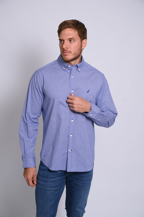 NAUTICA CAMISA MANGA LARGA DE HOMBRE AZUL