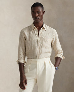 CAMISA M/L RALPH LAUREN HOMBRE 52F COSTAL BEIGE/WHITE 710P07024003