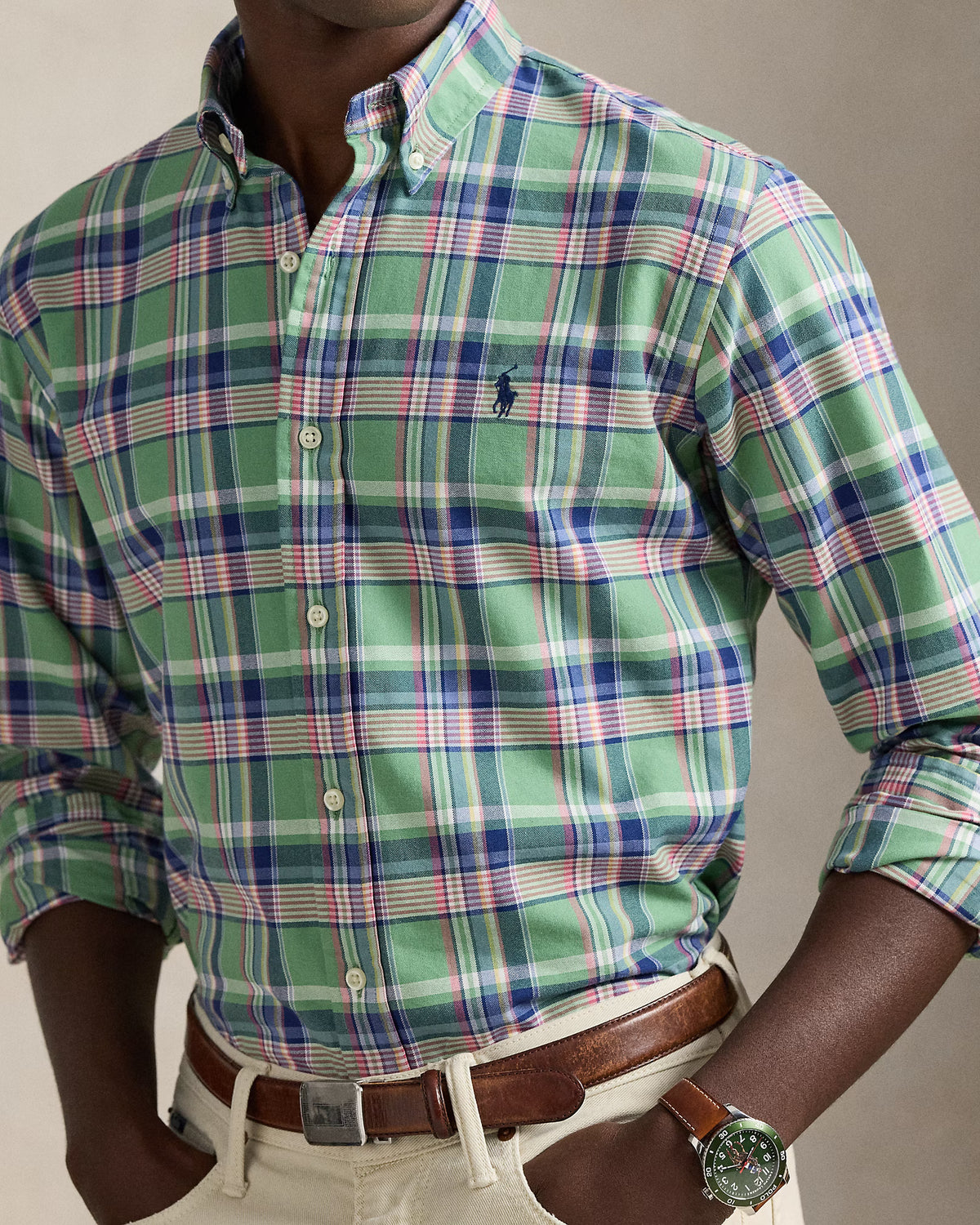 CAMISA M/L RALPH LAUREN HOMBRE 7060C GREEN PINK MULTI 710922273007