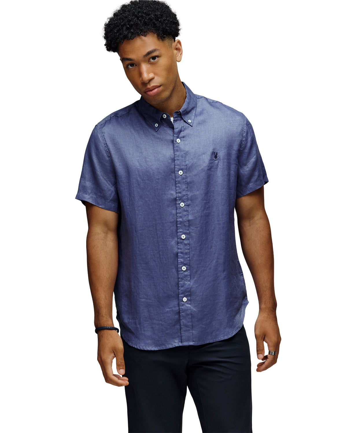 PSYCHO BUNNY CAMISA MANGA CORTA DE LINO ALDINE PARA CABALLERO HOMBRE AZUL B6Q679C200404