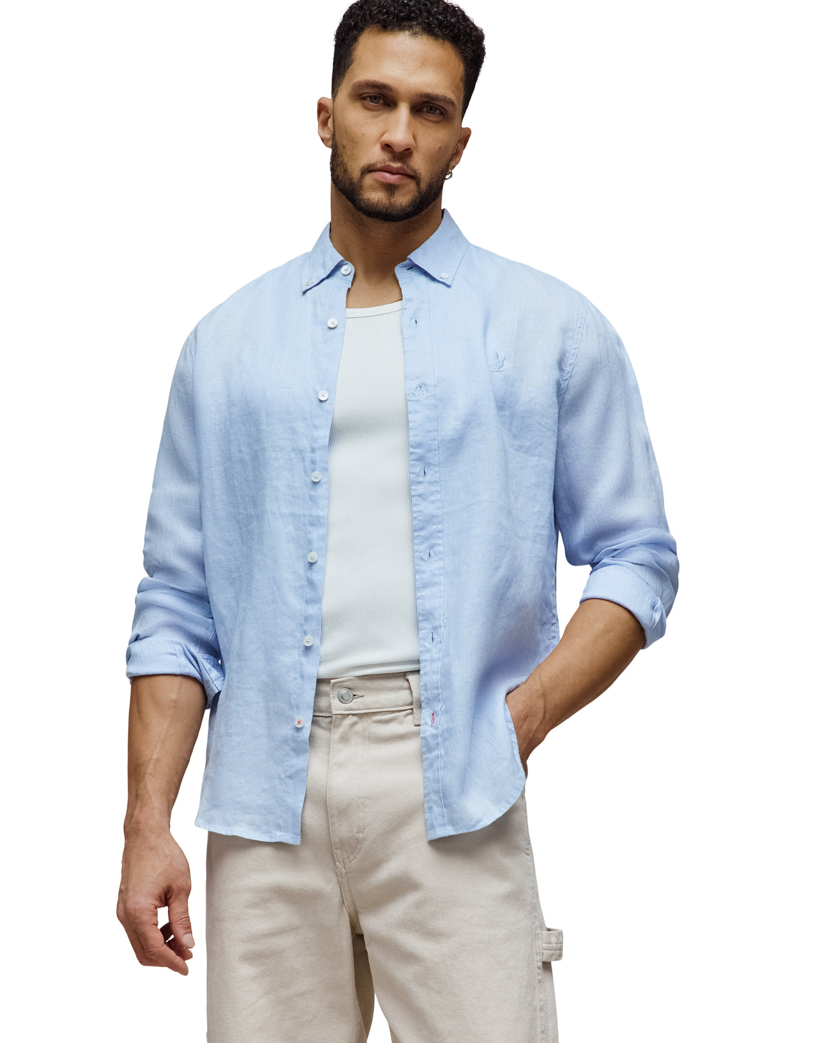 PSYCHO BUNNY CAMISA MANGA LARGA DE LINO ALDINE PARA CABALLERO HOMBRE AZUL B6C678C200429