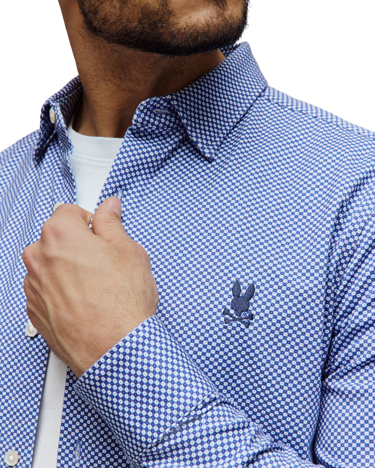 PSYCHO BUNNY CAMISA MANGA LARGA MICRO ESTAMPADA ARSAM PARA CABALLERO HOMBRE AZUL MT0300158404