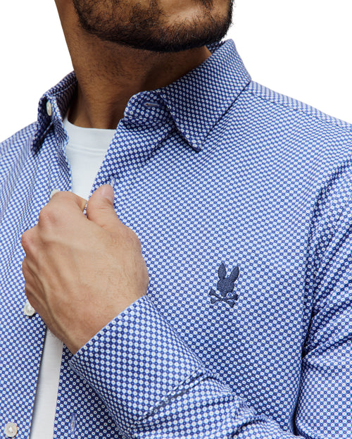 PSYCHO BUNNY CAMISA MANGA LARGA MICRO ESTAMPADA ARSAM PARA CABALLERO HOMBRE AZUL MT0300158404