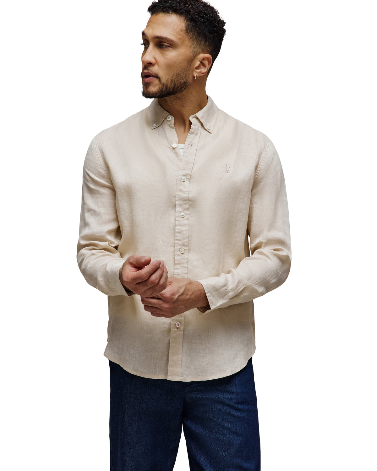 PSYCHO BUNNY CAMISA MANGA LARGA DE LINO ALDINE PARA CABALLERO HOMBRE BEIGE B6C678C200254