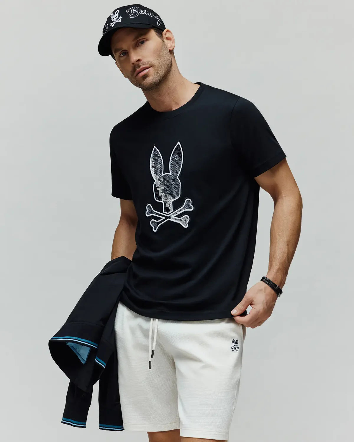 PSYCHO BUNNY CAMISETA ESTAMPADA BORDADA OLIVIER PARA CABALLERO HOMBRE NEGRO MT0200200001