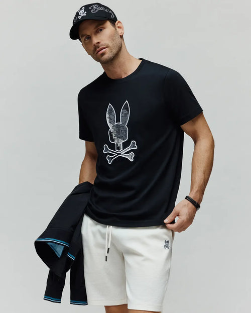 PSYCHO BUNNY CAMISETA ESTAMPADA BORDADA OLIVIER PARA CABALLERO HOMBRE NEGRO MT0200200001