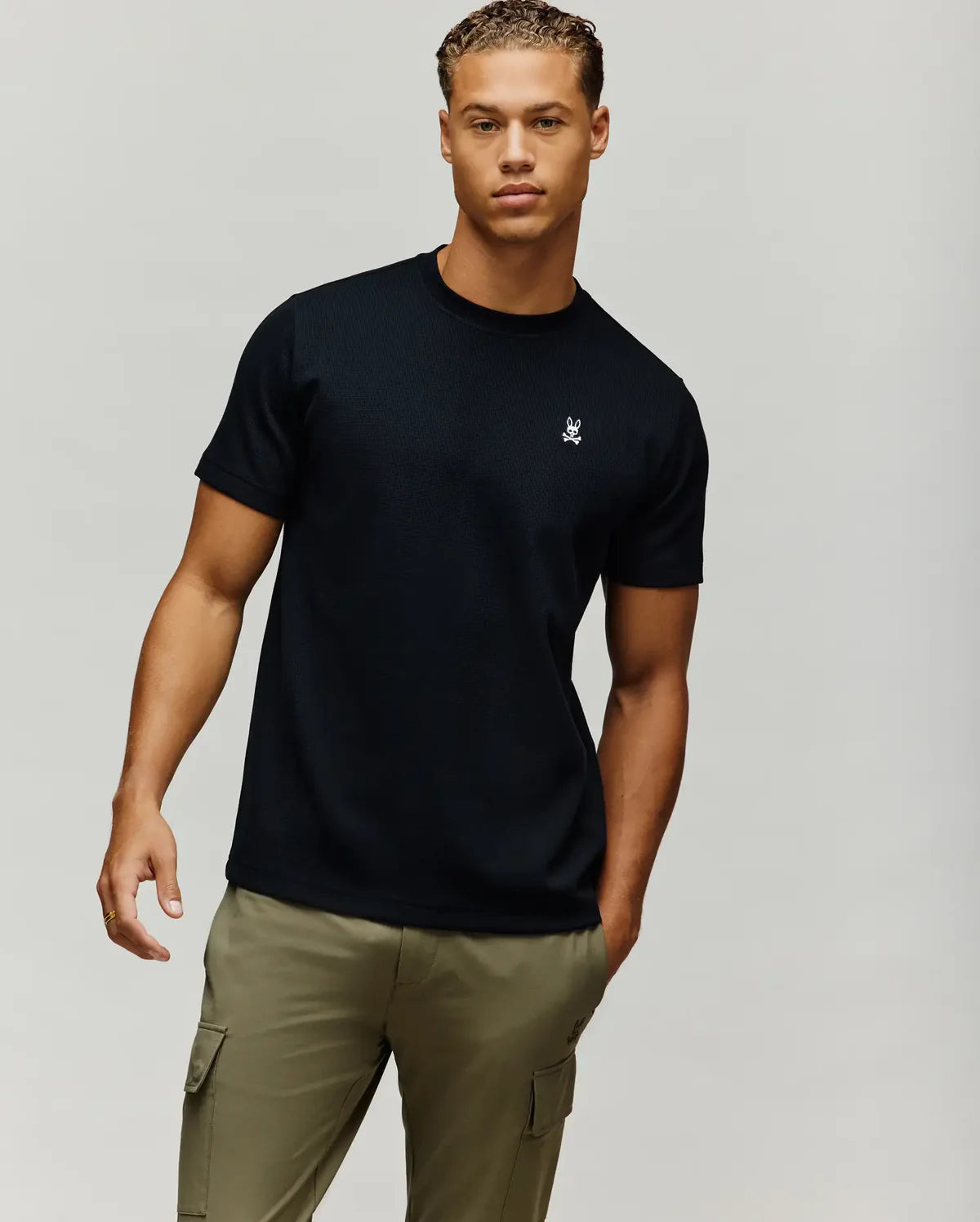 PSYCHO BUNNY CAMISETA WAFFLE MAXTON PARA CABALLERO HOMBRE NEGRO MT0200325001