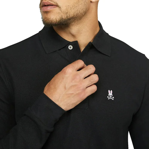 PSYCHO BUNNY POLO MANGA LARGA CLÁSICO PARA CABALLERO HOMBRE NEGRO B6M658ARPCBLK