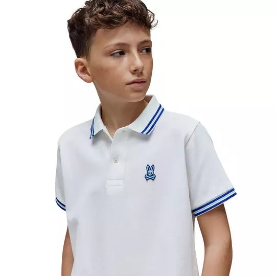 POLO M/C PSYCHO BUNNY PARA NIÑO COLOR BLANCO KT0100082100