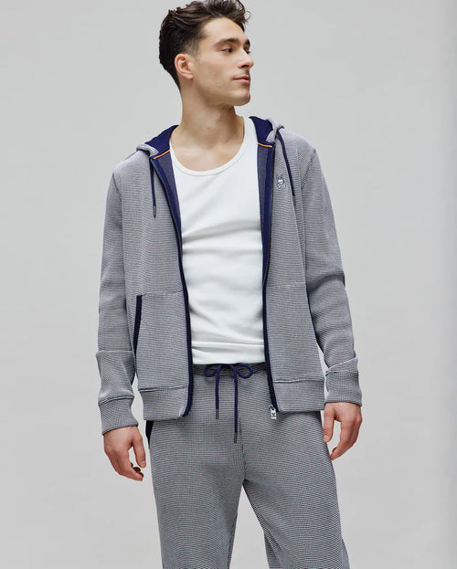 PSYCHO BUNNY SUDADERA CON CAPUCHA Y CREMALLERA WAFFLE DOBLE TONO MAXTON PARA CABALLERO HOMBRE AZUL MT0500170402
