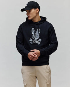 PSYCHO BUNNY SUDADERA CON CAPUCHA CON LOGO BORDADO PIXELADO OLIVIER PARA CABALLERO HOMBRE NEGRO MT0500141001