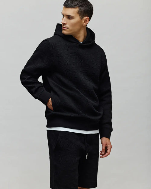 PSYCHO BUNNY SUDADERA CON CAPUCHA JACQUARD DUSTIN PARA CABALLERO HOMBRE NEGRO MT0500143001