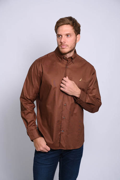 NAUTICA CAMISA MANGA LARGA DE HOMBRE MARRON