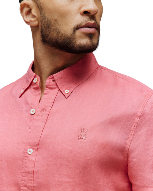PSYCHO BUNNY CAMISA MANGA CORTA DE LINO ALDINE PARA CABALLERO HOMBRE ROJO B6Q679C200663