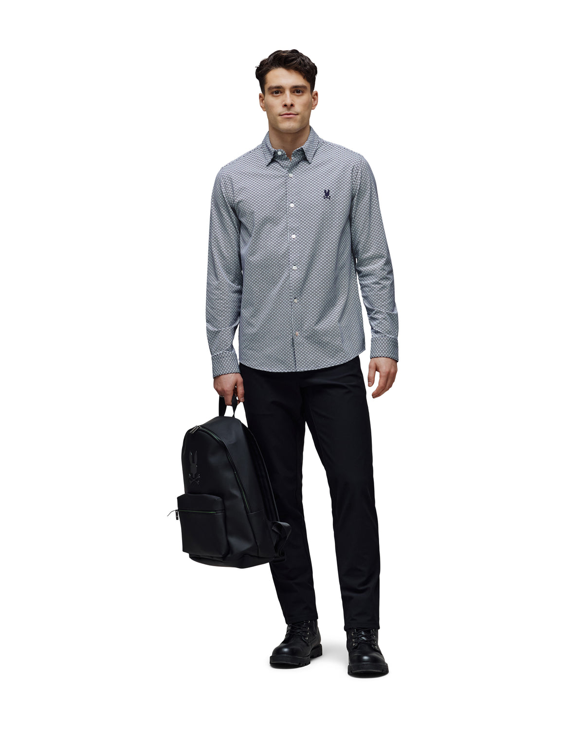 PSYCHO BUNNY CAMISA MANGA LARGA MICRO ESTAMPADA MAX PARA CABALLERO HOMBRE AZUL MT0300123402