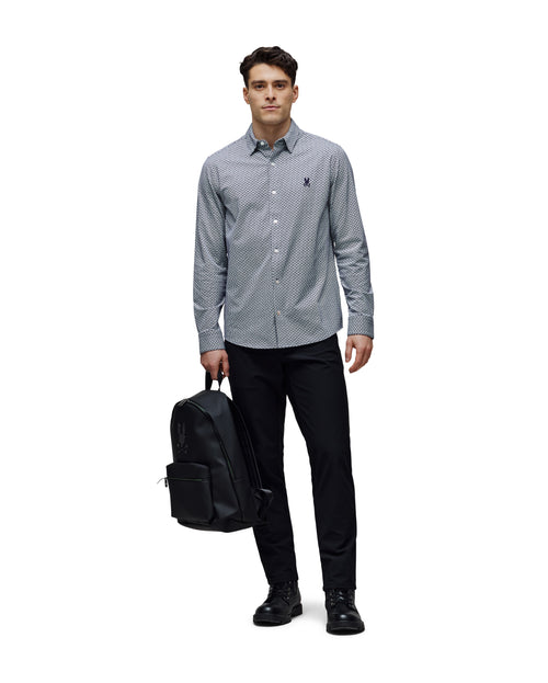 PSYCHO BUNNY CAMISA MANGA LARGA MICRO ESTAMPADA MAX PARA CABALLERO HOMBRE AZUL MT0300123402