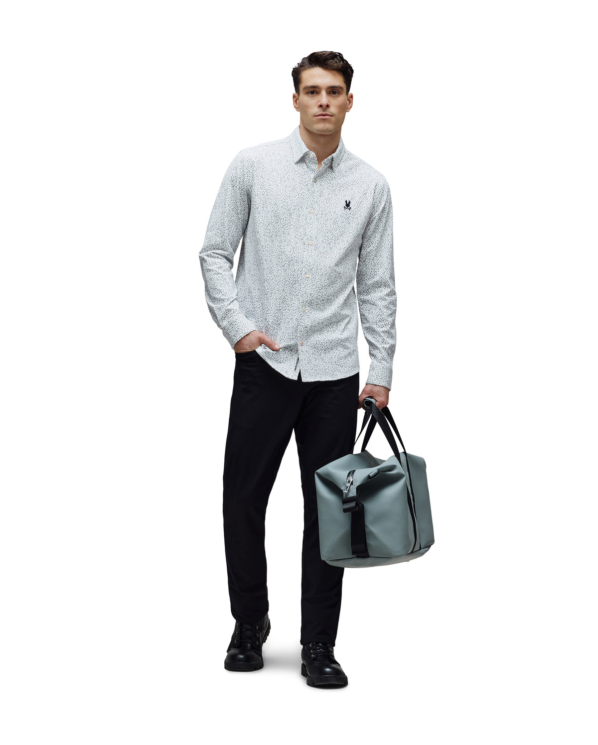 PSYCHO BUNNY CAMISA MANGA LARGA MICRO ESTAMPADA SAFFA PARA CABALLERO HOMBRE BLANCO MT0300157100
