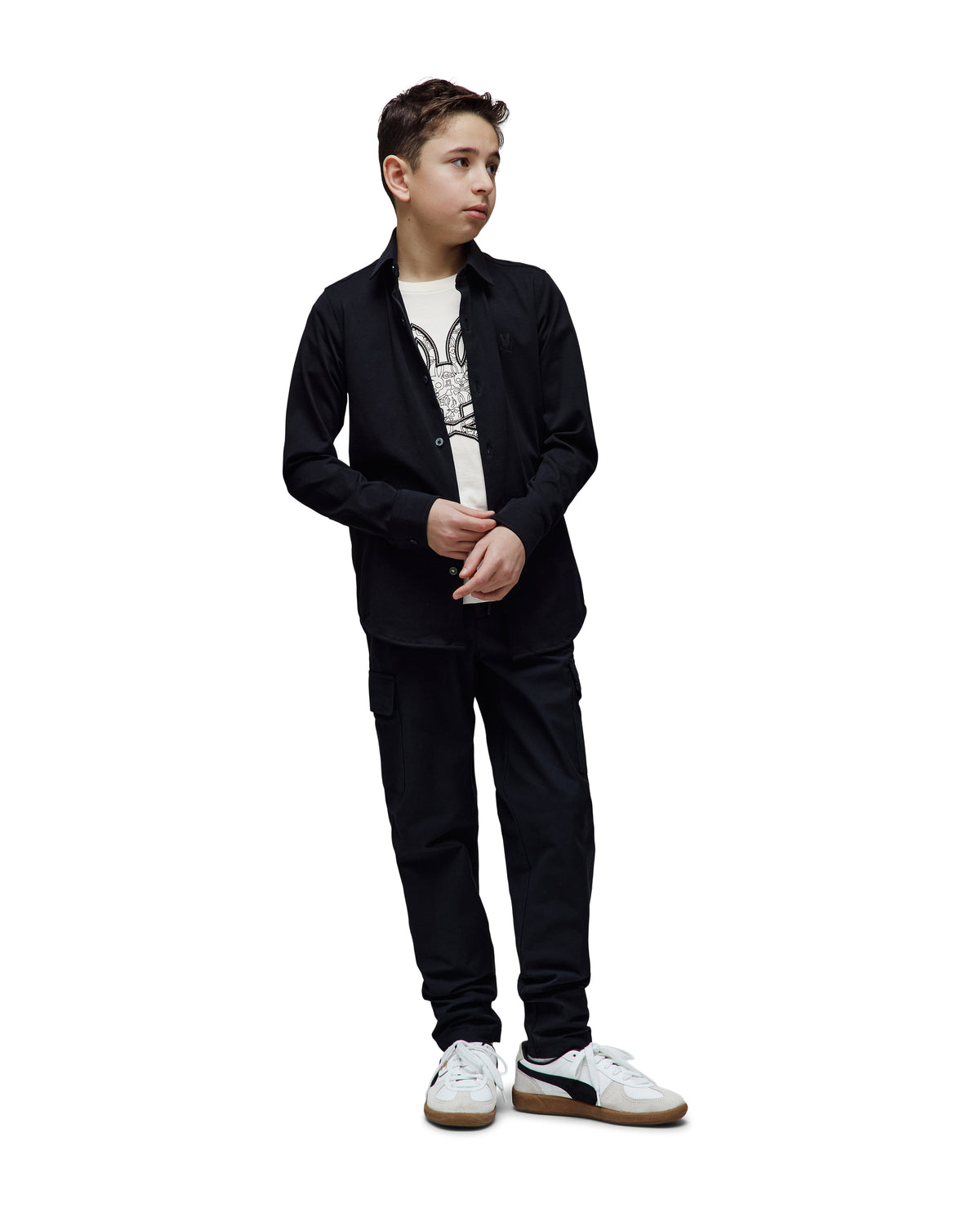 CAMISA M/L PSYCHO BUNNY PARA NIÑO COLOR NEGRO B0C713A200BLK