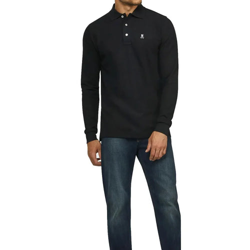 PSYCHO BUNNY POLO MANGA LARGA CLÁSICO PARA CABALLERO HOMBRE NEGRO B6M658ARPCBLK