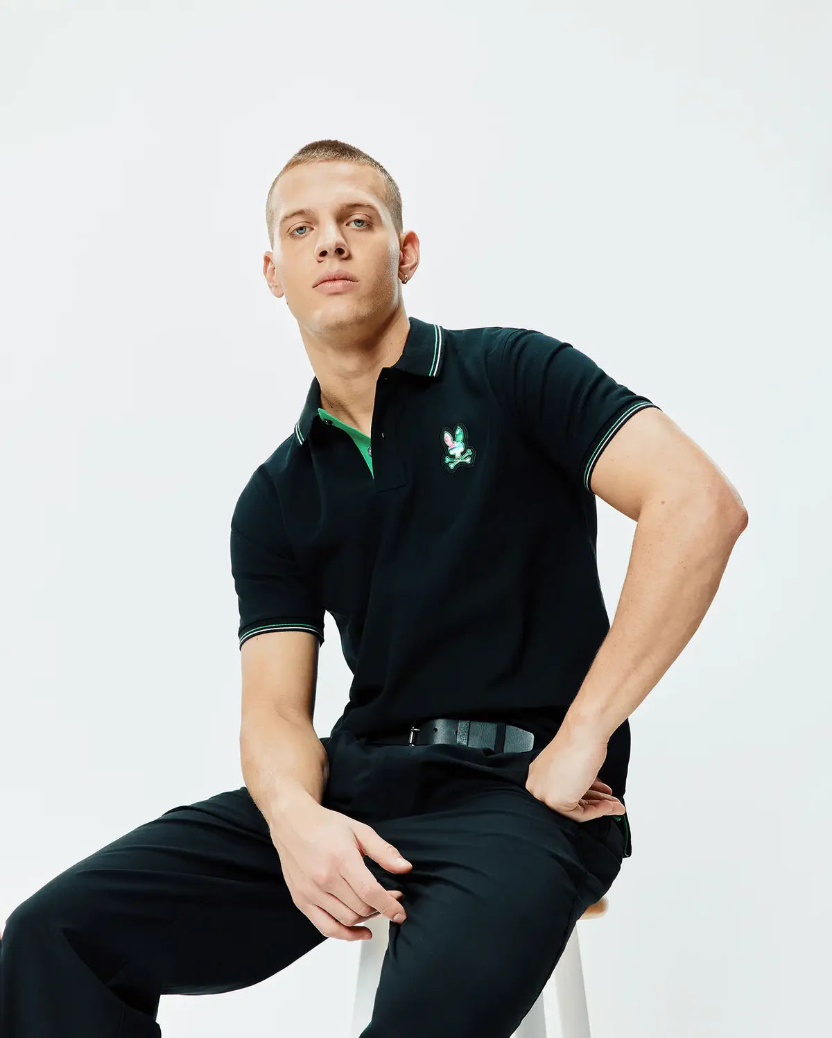 POLO M/C PSYCHO BUNNY PARA HOMBRE COLOR NEGRO MT0100186001