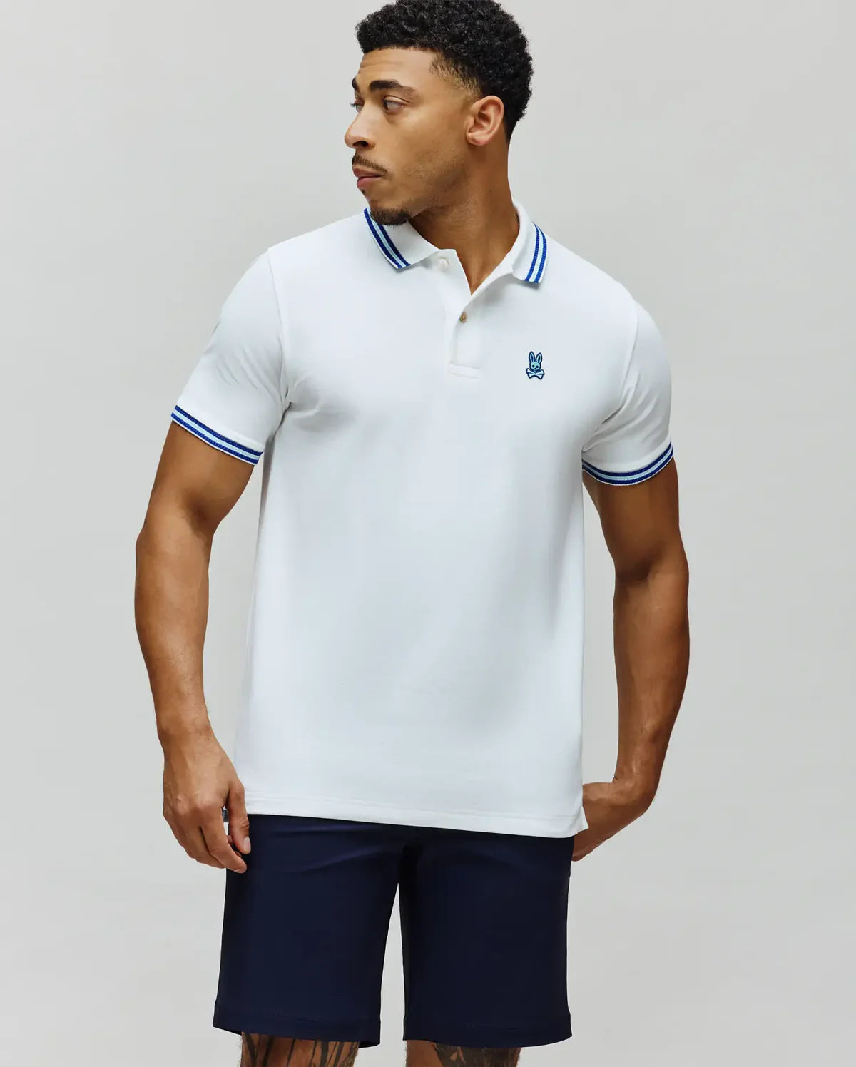 POLO M/C PSYCHO BUNNY PARA HOMBRE COLOR BLANCO MT0100127100