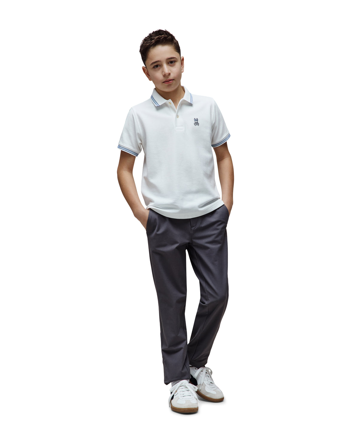 POLO M/C PSYCHO BUNNY PARA NIÑO COLOR BLANCO KT0100078100