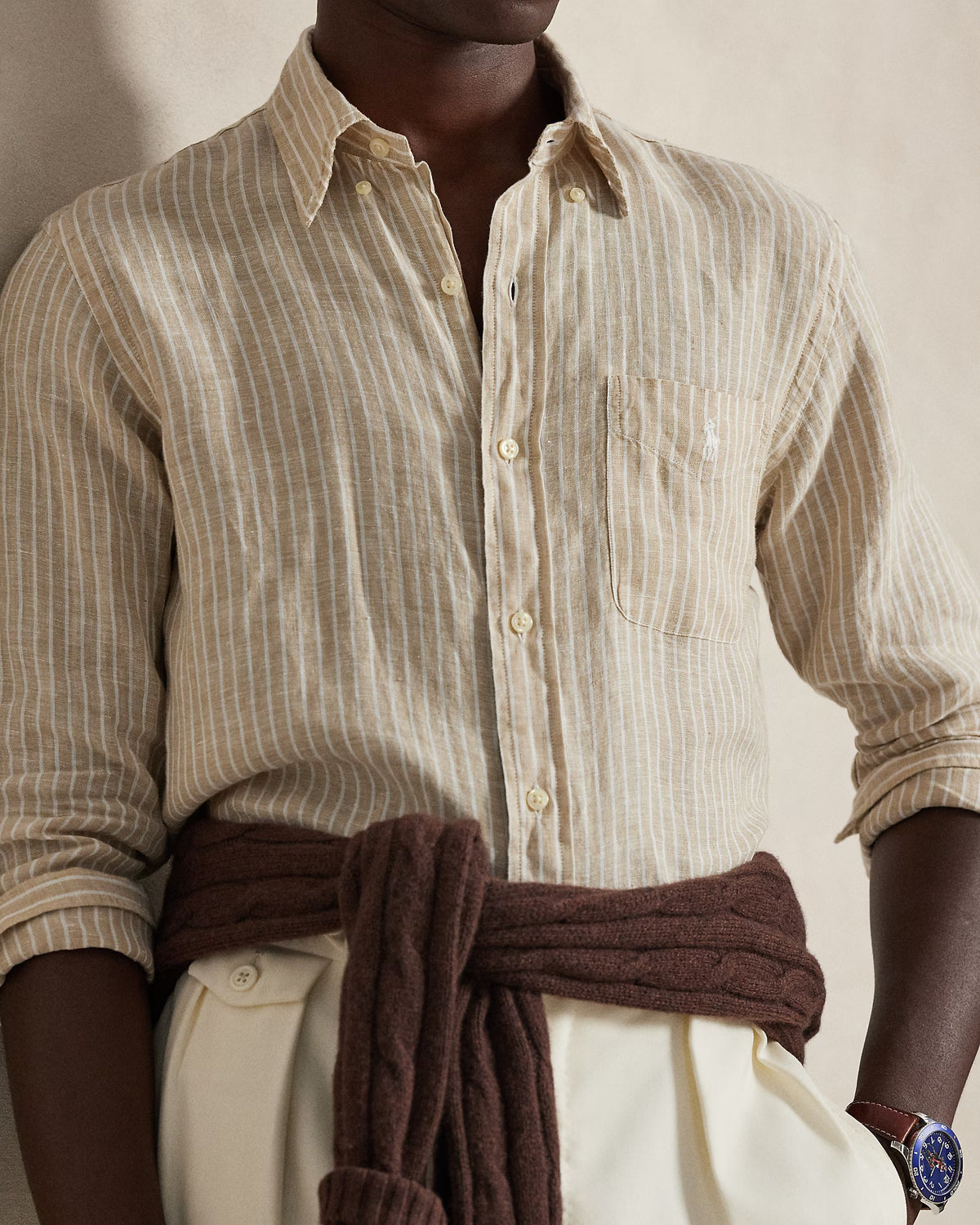 CAMISA M/L RALPH LAUREN HOMBRE 52F COSTAL BEIGE/WHITE 710P07024003
