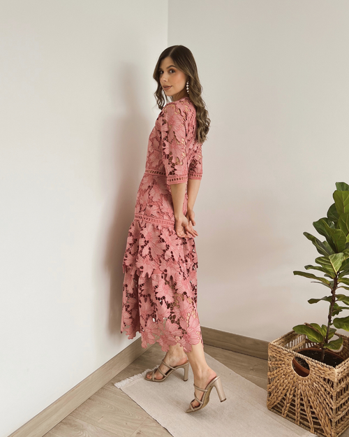 VESTIDO PRIMIA MACADAMIA ROSA ROSA