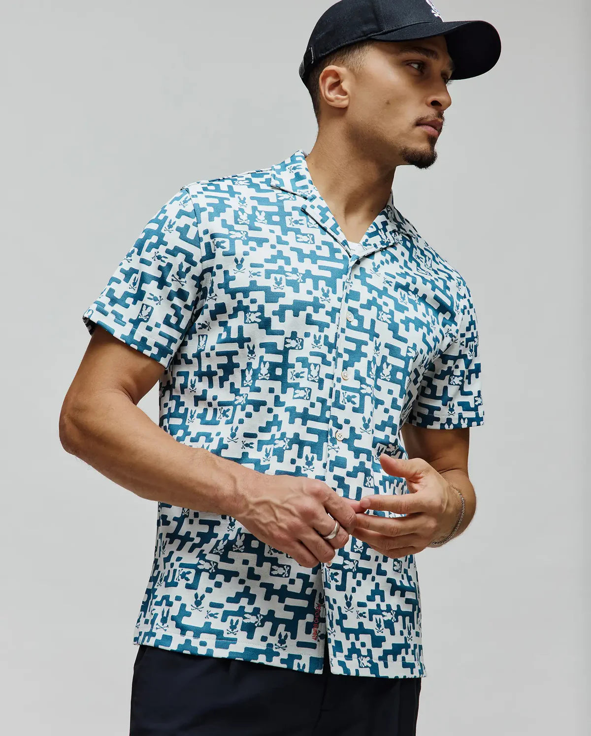 PSYCHO BUNNY CAMISA MANGA CORTA JACQUARD JOSH PARA CABALLERO HOMBRE AZUL MT0300072406