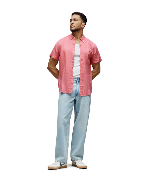 PSYCHO BUNNY CAMISA MANGA CORTA DE LINO ALDINE PARA CABALLERO HOMBRE ROJO B6Q679C200663