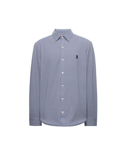 PSYCHO BUNNY CAMISA MANGA LARGA MICRO ESTAMPADA MAX PARA CABALLERO HOMBRE AZUL MT0300123402