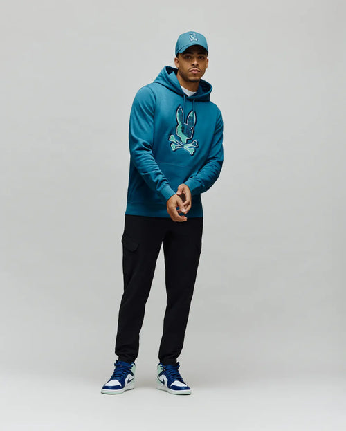 PSYCHO BUNNY SUDADERA CON CAPUCHA CON LOGO BORDADO PIXELADO OLIVIER PARA CABALLERO HOMBRE AZUL MT0500141406