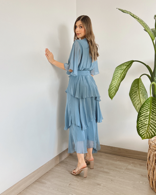 VESTIDO PRIMIA DAMA ROMINA AZUL CLARO AZUL