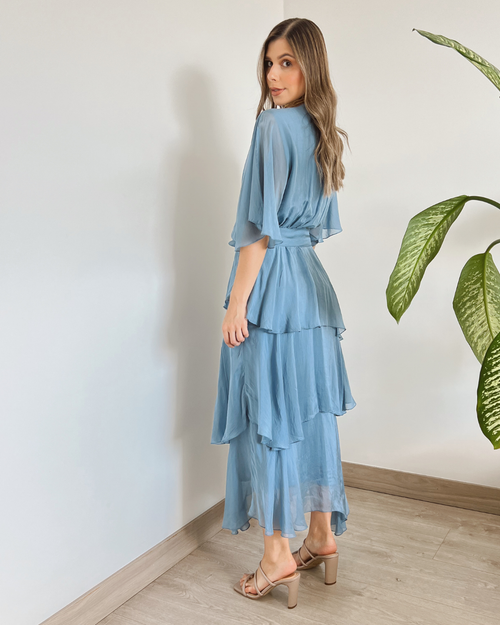 VESTIDO PRIMIA DAMA ROMINA AZUL CLARO AZUL