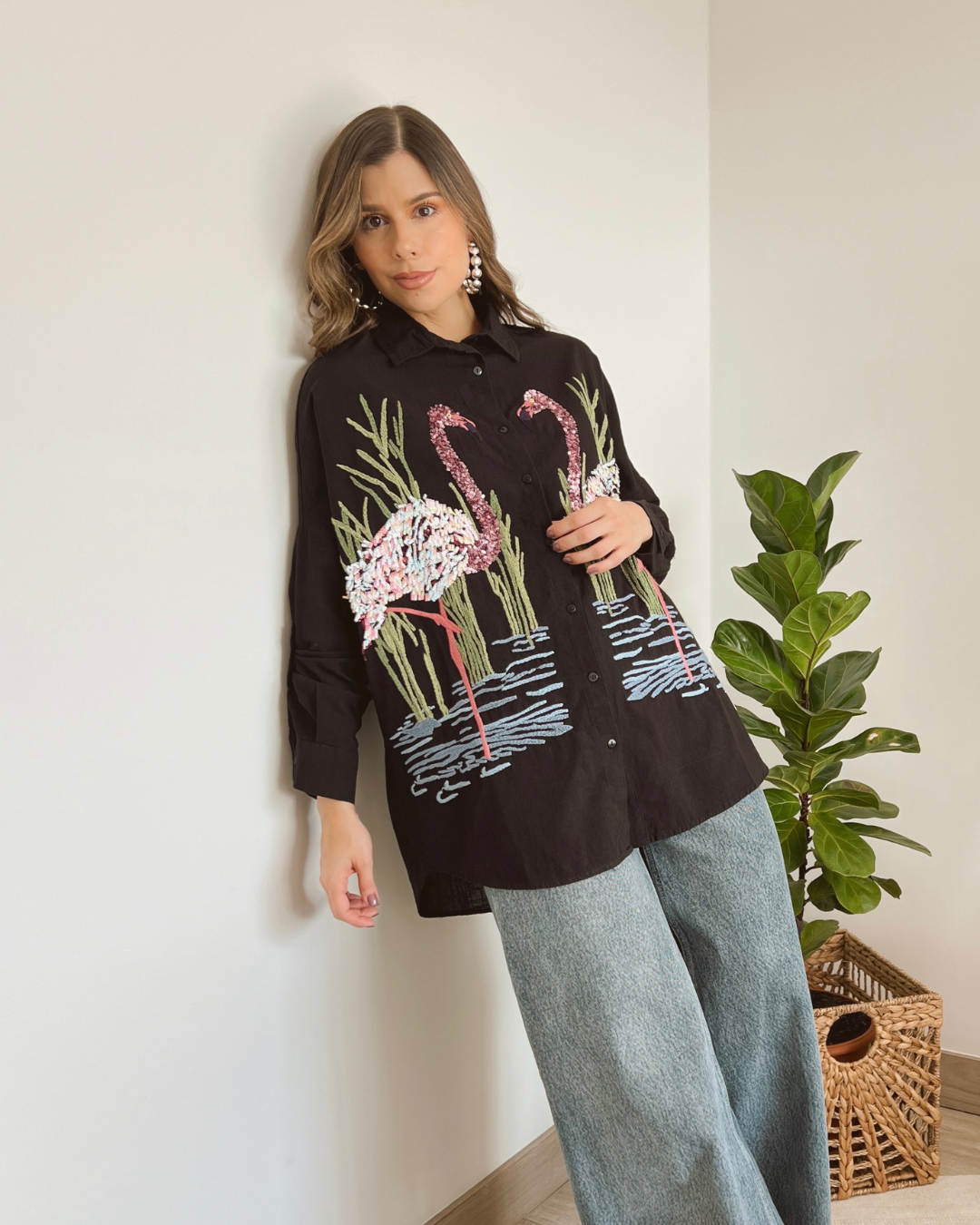 CAMISA PRIMIA DAMA V.287 NEGRO NEGRO